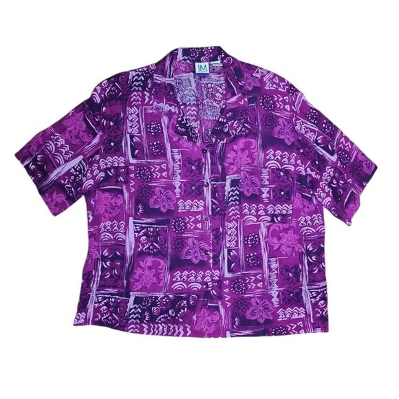 JM COLLECTION Purple Floral 2 Piece Outit Set Shirt Skirt Womens Size L Large - Picture 3 of 8